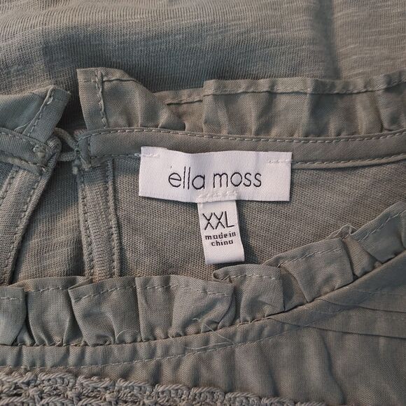 Ella Moss Shirt Top Size XXL Flowy Stretch Lace Trim Cap Sleeve Green Keyhole - Picture 10 of 13